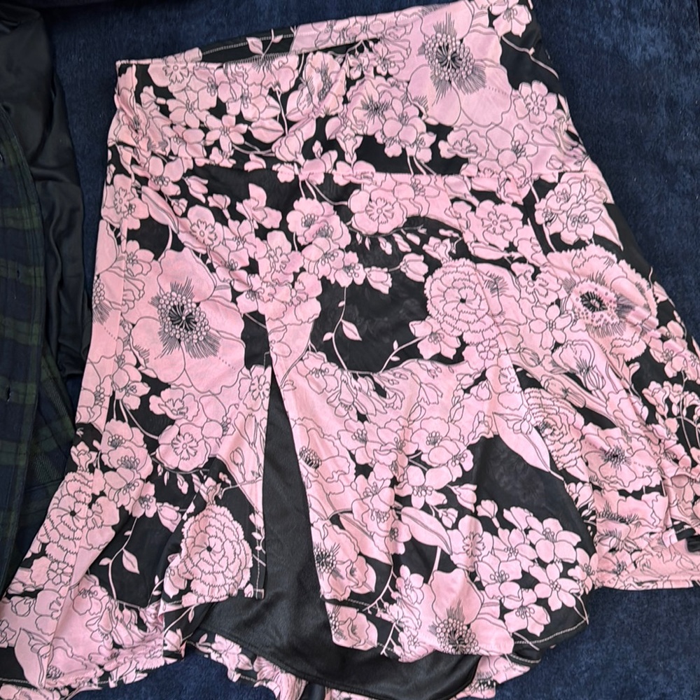 Pink and Black Skater Mini Skirt with High-Low Slit